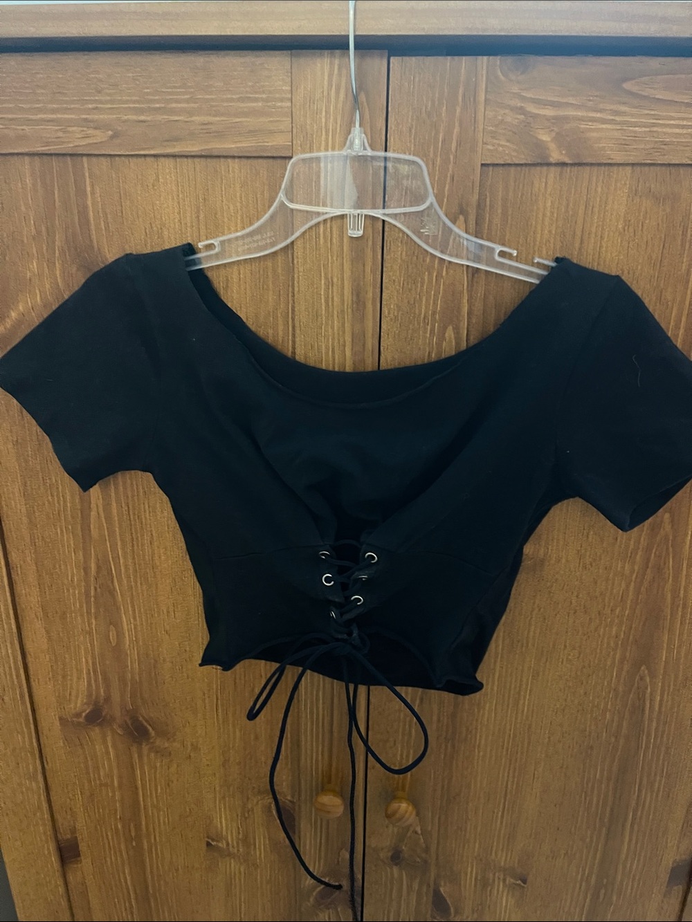 Black Lace-Up Cropped Women's Top